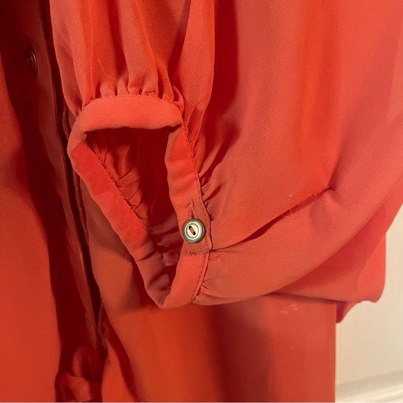 3/15 💚 Romeo & Juliet Couture V-neck Button Up Front Tie Batwing Sleeve Coral - Picture 4 of 7